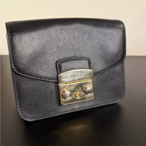 Black Furla Metropolis Mini Crossbody Bag Gold Hardware No Strap!